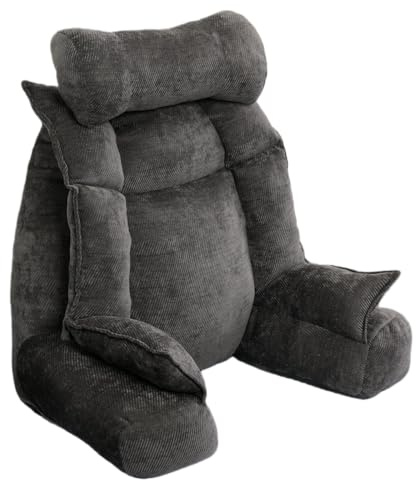 Pillow Palette Stützkissen für Bett mit Armlehnen, Ergonomisches Lesekissen und Rückenkissen für Couch und Sofa, Kuscheliges Lendenkissen, Grau 92 x 75 x 56 cm