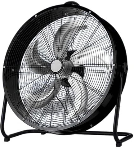 Industrial Drum Fan, High Velocity Floor Fan with Copper Motor, 3 Speed Settings, Aluminium Blades, Safety Grille, Air Circulator for Garage Warehouse Workshop