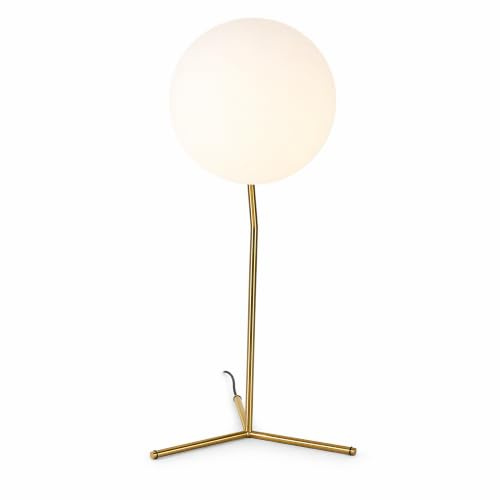 BARCELONA LED Nola Tischlampe Glas Kugel E27 Ø25cm Gold | opalglas 25cm kugel, gold aluminium base, höhe 660mm, 1360mm kabel, warmes licht, minimalistisches design