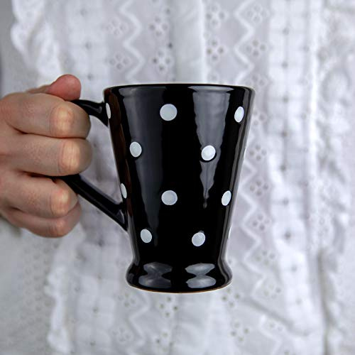 City to Cottage® Cerámica en Negro y Blanco | Diseño de Lunares | Hecha y Pintada a Mano | Diseño de Lunares | Hecha y Pintada a Mano | Taza Tazón con Grande Asa para Café Té Latte | Regalo