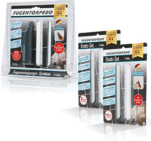 FUGENTORPEDO All-In-One-Set - 1x Griff, 3x Fugenbürste & 1x Schleifsteg 2mm & 1x Schleifsteg 3mm & 1x Schleifsteg 5mm