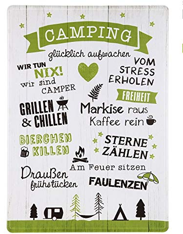 Rostalgie Metall Schild Camping 42 x 30 cm Sprüche Geschenk Garten Dekoration Urlaub