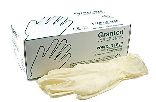 Granton Medical 100 Disposable latex gloves, Powder Free, White, Small