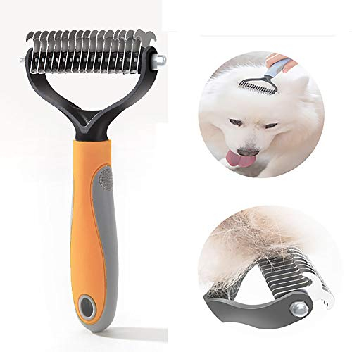 LJJ Hundebürste & Katzenbürste, Tierhaarbürste Gegen Verknotungen Perfekte Fellpflege, Entfernt Sanft Abgestorbenes Unterfell, Verfilzungen Fellwechsel, Grooming,Orange-9cm