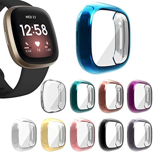 FunBand Kompatibel mit Fitbit Versa 3/Fitbit Sense Schutzhülle Hülle,Flexibles TPU Vollschutz Display Schutz Full Coverage Stoßfestes Displayschutz Hülle für Fitbit Versa 3/Fitbit Sense