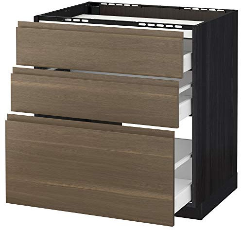 Table de cuisson METOD/MAXIMERA - 3 façades - 3 tiroirs - 80 x 62,1 x 88 cm - Noyer Voxtorp