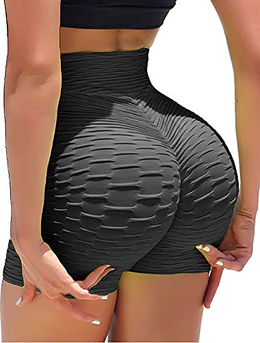 KIWI RATA Scrunch Booty Shorts for Women Workout Gym Butt Lifting Yoga Sexy Textured Short Hot Pants Black
