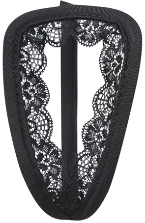 TiaoBug Damen C-String Ouvert String Micro Mini Tanga Elegant Oganza Pailletten Hipster Panties Erotik Unterhosen Schwarz Einheitsgröße