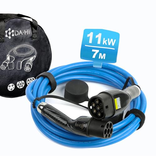 DA • Hi Typ 2 auf Typ 2 Ladekabel für EV PHEV Elektroauto und Plug in Hybrid in schwarz/Blau (11KW-16A-7M)