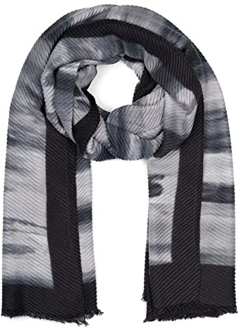 styleBREAKER Damen Plissee Schal Pinselstrich Muster | 180x80 cm großes Tuch mit Crash-Struktur, weich, kratzfrei, kurze Fransen, vielseitig als warme Stola drapierbar.