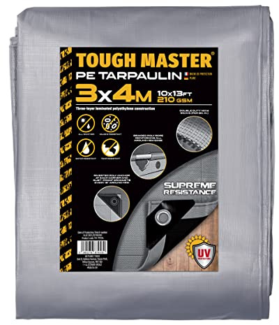 TOUGH MASTER 7 Sizes Heavy Duty Tarpaulin Waterproof Cover Tarp Ground Sheet (Grey/Black, 3 X 4M)