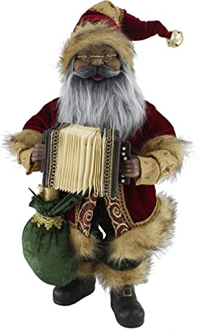 Windy Hill Collection 18 Inch Standing Animated Musical Dancing Accordion Ethnic Black African American Santa Claus Christmas Figurine Figure Decoration M518051