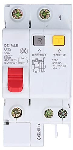 Disjoncteur Miniature, DZ47sLE C32 1P+N Disjoncteur à Montage sur Rail DIN Disjoncteur à Air Basse Tension Protection contre les Courts-circuits avec Clip de Verrouillage Bistable pour Systèmes électr