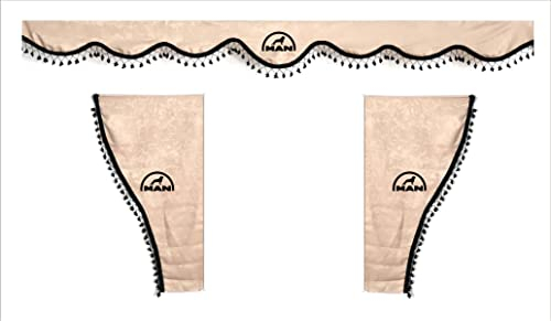 Rideaux décoratifs pour camion avec pompons noirs avec logo Man Beige