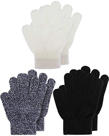 Geyoga 3 Pairs Kids Baby Toddler Children Gloves Knit Kids Warm Fleece Lined Touchscreen Thermal Toddler Gloves for Teen Girls Boys(S,Classic)
