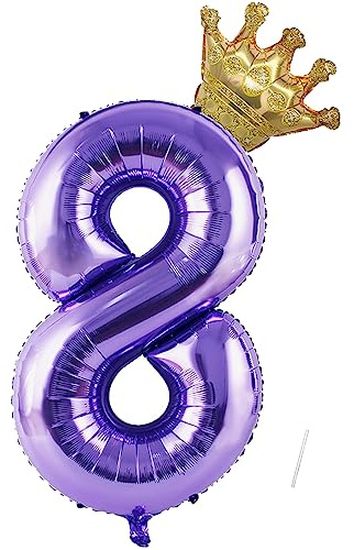 Foil Ballon d'anniversaire 8 avec couronne Numéro 8 VUCDXOP Décoration 8e anniversaire pour enfants Motif chiffres géants pour fêtes