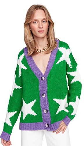 Trendyol Damen Frauen Oversize Basic Rundhals Strickwaren Cardigan Pullover, Flieder, S