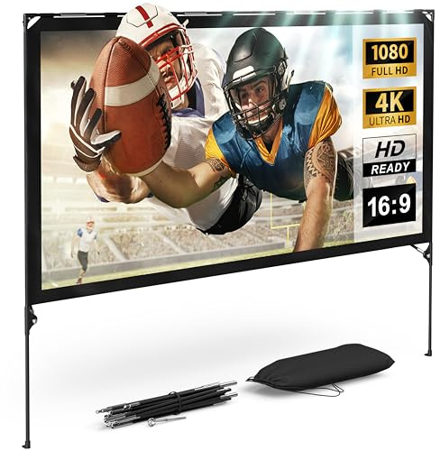 Modern Innovations 80 Inch HD Outdoor Movie Screen, Portable Outdoor Projector Screen and Stand for Indoor or Backyard Use, Foldable Frame, Movie Projection Screens for Travel, Camping, Family Movies