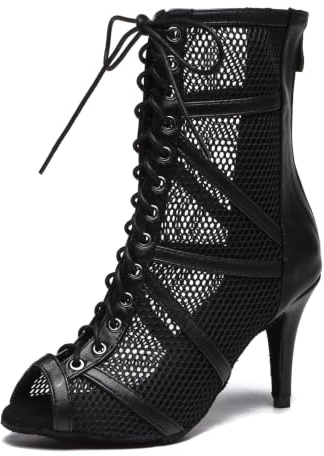 MINITOO Profesional Latino Salsa Baile Zapatos Malla Boda Fiesta Club Botas con Cordones L555 Negro EU 37