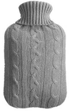 Große 2-Liter-Wärmflaschentasche aus Naturkautschuk, warmer Kunstpelz-Fleece-Strickbezug, Wärmflaschenbezug, grau