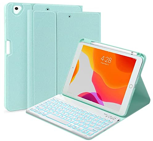 QYiiD Funda con Teclado Español para iPad Mini 5 2019, 7 Colores Retroiluminados Bluetooth Inalámbrico Teclado Desmontable Compatible con 7.9 Pulgadas iPad Mini 5/4/3/2/1, Verde Claro