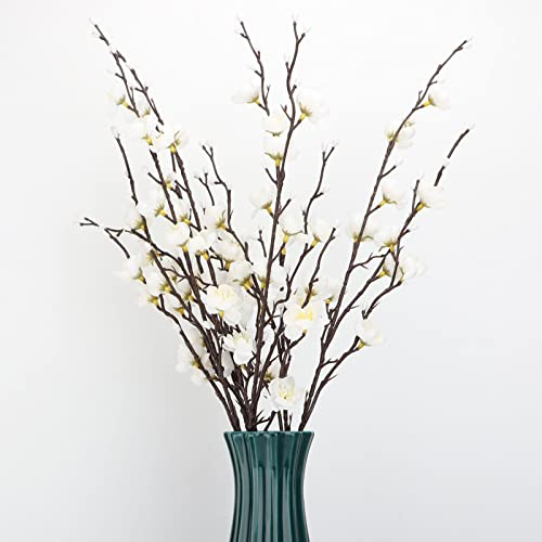LGEGE Artificial White Plum Blossom 6 Pcs,Fake Flowers Silk Fabric Simulation Flowers Bouquet for Home Kitchen Office Hotel Decoration Floral Arrangement Centerpieces for Table
