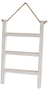 Joy Choice 40,6 cm Holzdecke, Leiter im Bauernhaus-Stil, 3-stöckiges Deckenregal, Wandbehangleiter, Deckenhalter, Holz-Mini-Leiter, Handtuchhalter für Badezimmer, Wohnzimmer und Küche. (Weiß)