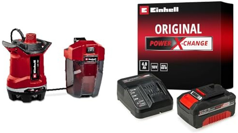 Einhell Akku-Schmutzwasserpumpe GE-DP 18/25 Li Power X-Change (18 V, 7.500 L/h Fördermenge, 5 m Förderhöhe, ECO- und BOOST-Modus, inkl. 4,0 Ah Akku und Ladegerät)