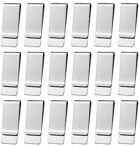 GTILE 18 Pcs Stainless Steel Money Clip, Silver Metal Money Clip for Cash Credit Cards Holder Minimalism Wallet Clip for Women Men (Silver)