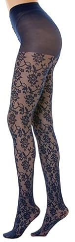 Gi&Gi Collant donna fantasia, in retina 40 denari con tassello in cotone da donna caratterizzati da un'allegra fantasia fiori all over.N.1607 colorate (L/XL, BLU SCURO)