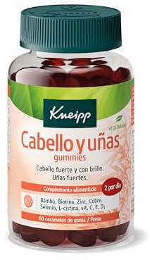 Kneipp Cabello y Uñas Gummies; Con Biotina, Vitamina B3, Vitamina E, Cobre, Zinc, Selenio, L-cisteína y Bambú; Contribuye a Mantener el Cabello y las Uñas en Buen Estado; 60 Gominolas