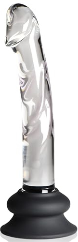 CURVE TOYS Pleasure Crystals 7 Glass Dildo with Silicone Base for Men, Women & Couples. Realistic Texture, Includes Removable Silicone Suction Cup, Ideal for Temperature Play. 2 Pieces, Clear