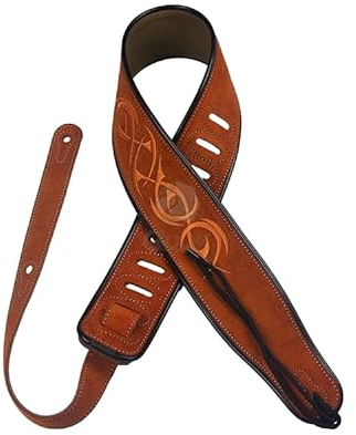 THAYLA Breiter 55 mm brauner Jacquard-Gitarrengurt aus echtem Leder, Akustikgitarren-Schultergurt für E-Gitarren, Länge verstellbar: 90–135 cm