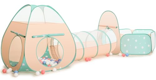 SISTICKER 3 in 1 Kids Play Tent with Baby Ball Pit and Play Tunnel, Toddler Climbing Toys for Boys, Girls, Babies, Indoor Outdoor Pop Up Playhouse Tunnel Toys (Balls NOT Included)