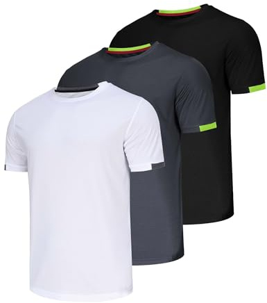 3-pack herr sportt-shirts andas snabbtorkande kortärmade t-shirts funktionella skjorta sportskjorta snabbtorkande andas sportskjorta män löpartröja kortärmad träningströja män, Svart/grå/vit, XL