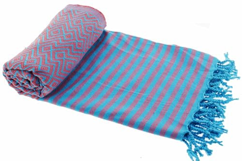 Stefano Ferrante KELIM LUX Summer Hamamtuch Saunatuch Pestemal Fouta Strandtuch Badetuch Handtuch Baumwolle Backpacker 100x180 cm (türkis/Magenta)