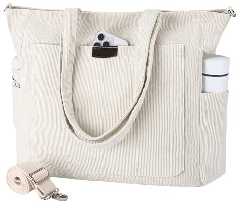 Chase Chic Cord Tasche 27L Handtasche Damen Groß Shopper Tasche | mit 15,6 Zoll Laptopfach,abnehmbarem Schultergurt,Leichte Umhängetasche für Arbeit/Schule/Reisen/Gym