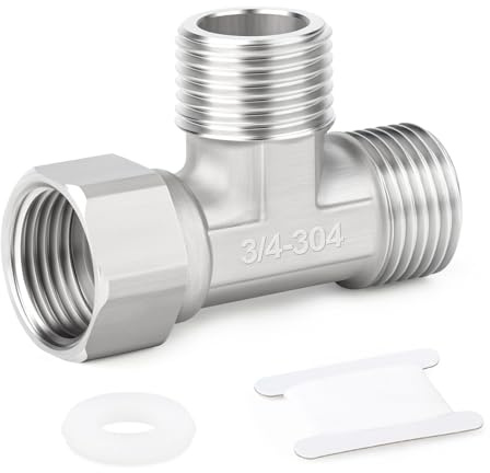 ERGAOBOY 1 Stück 304 Edelstahl 3 Weg rechts flexibel bewegliches T-Stück, 3/4 Außengewinde BSP T-Fitting Überwurfmutter Rohr für Sprayer, eckiges Ventil, Dusche Arm