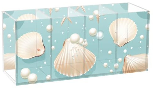 Goldener Glitzer-Muschel-Stifthalter aus Acryl, 4 Fächer, transparenter Stifthalter, Make-up-Pinselhalter, Besteck-Organizer für Büro, Schreibtisch, Zubehör, Badezimmer, Küche