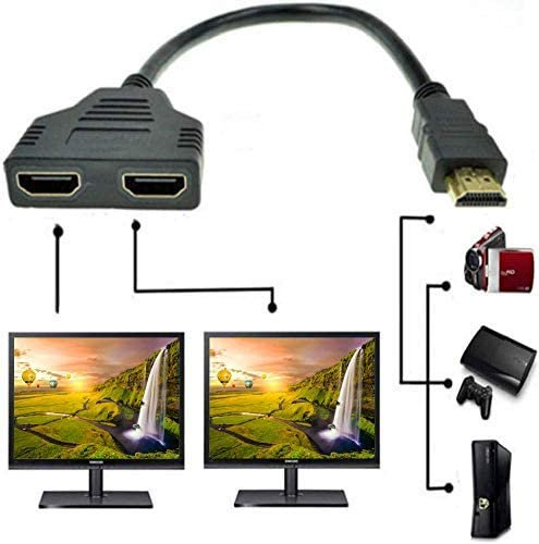 CMYDKOL HDMI Splitter Cable, 1080P HDMI Male to Dual Female 1 in 2 Out HDMI Distributor Adapter Converter 1 to 2 way Cable for HDTV, PS3, LED, DVD Players and Most LCD Projectors