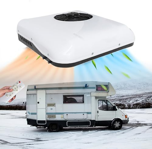 Gtzly 12V Rooftop RV Air Conditioner, Top Mounted Parking Cool&Heat Air Conditioner for Truck, RV, Forklift, Construction Vehicle, Crane, Van(Bianco)