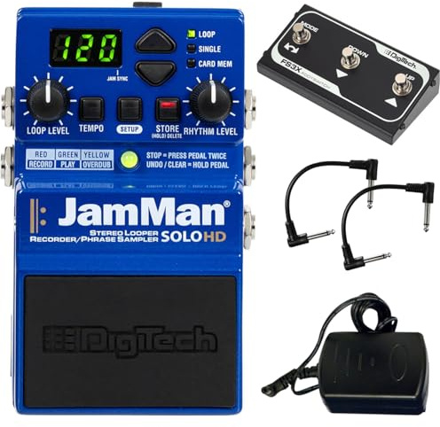 Digitech JamMan Solo HD Stereo Looper Pedal - Bundle with 2 Patch Cables and FS3x 3 Button Footswitch