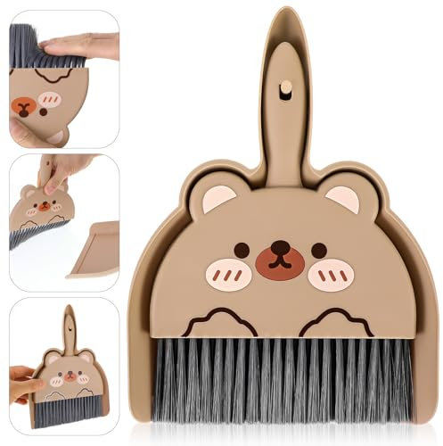 Ouligay Mini scopa e paletta per la polvere portatile con spazzola resistente e leggera per la pulizia dell'ufficio