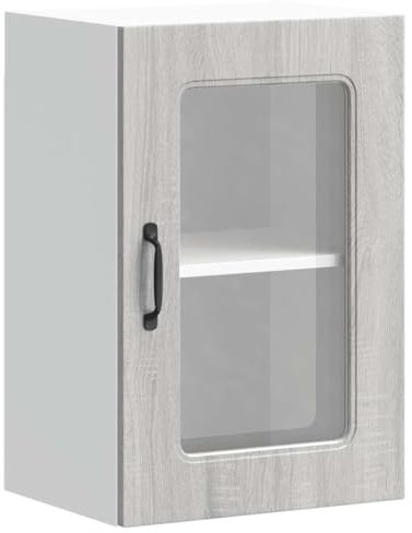 vidaXL Küchen-Hängeschrank mit Glastür Kalmar Grau Sonoma Holzwerkstoff, Wandschrank Küche, Wandschrank, Oberschrank, Küchenschrank