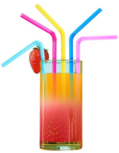 Plant-Based Reusable Straws – Colorful Flexible Drinking Straws Made from Natural Corn for Smoothies, Milkshakes, Slushies – Flexible Straws for Parties & Daily Use (Pack of 200)