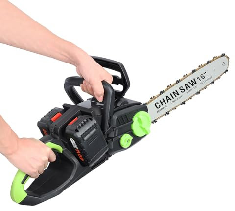 Motosierra de batería, motosierra inalámbrica de 16 pulgadas con 2 baterías de 4 Ah, sierra de cadena de lubricación automática con motor sin escobillas, sierra de mano para cortar madera, poda de