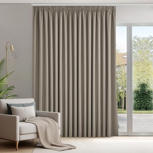 Deconovo Extra Long Blackout Curtain Solid Pencil Pleat Drape Thermal Insulated Door Curtain for Bedrooms 118 x 102 Inch Taupe 1 Panel