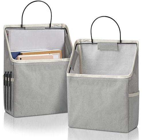 2er Pack Wall-Hanging Storage Bags, Desktop Organizer Basket Cotton Linen Hanging Storage Basket for Kitchen,Bedroom,Living Room (Grey, Single Pocket)