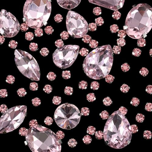 SOFPLATE 1 låda 156 st rosa sömnad på strass blandade former glas strass utsmyckningar sy kristallädelstenar platt baksida med stiftinställningar för gör-det-själv skor klänning smyckestillverkning
