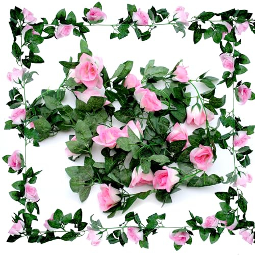 Aimeke 2 Piezas Guirnalda de Flores Artificiales 230cm Guirnalda de Rosas Flores Artificiales Decoracion Plantas Artificiales Colgantes para Hogar, Jardín, Bodas, Fiestas(Rosa)